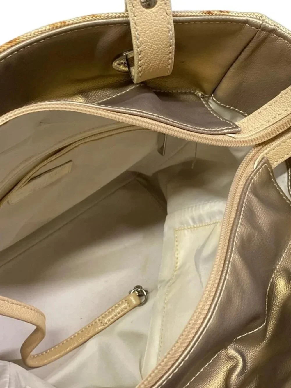 CHANEL Paris Biarritz Tote PM A34208 Gold Coated Canvas Nylon Leather Tote Bag